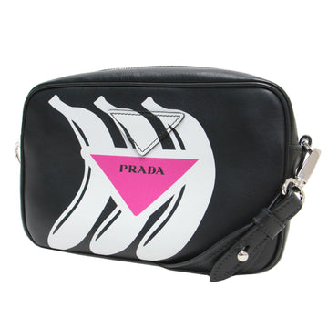 PRADA Bag Shoulder Black Crossbody Square Zipper Print Banana Logo Leather 1BH093 Elegant