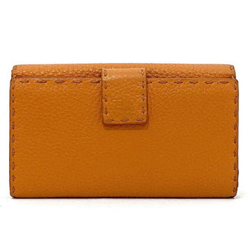 FENDI Bifold Long Wallet Orange Silver Peekaboo 8M0308 Leather  Turnlock Flap Women's Purse Stitch