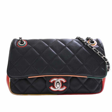 CHANEL Lambskin Matelasse Coco Mark Chain Shoulder Bag Black/Multicolor Women's