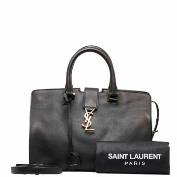 SAINT LAURENT YSL Hardware Baby Cabas Handbag Shoulder Bag Black Leather Women's