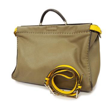 FENDIAuth  Selleria Peak Curve Men's Leather Handbag,Shoulder Bag Brown