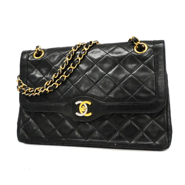 Chanel Matelasse Paris Limited W Flap W Chain Leather Shoulder Bag Black