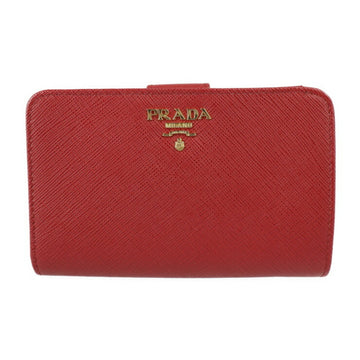Prada Saffiano folio wallet 1ML225 leather FUOCO red system gold metal fittings L-shaped fastener