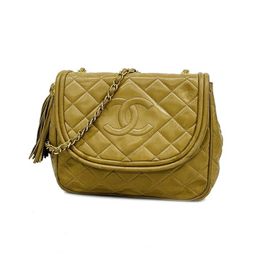 CHANEL Shoulder Bag Matelasse Chain with Fringes Lambskin Beige Gold Hardware Women's