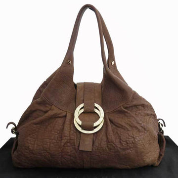 BVLGARI shoulder bag brown leather x gold hardware women's