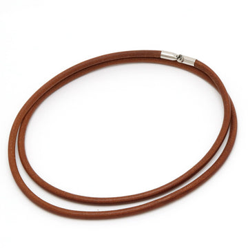 HERMES long choker necklace leather brown