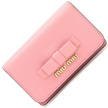 MIU MIU Miu business card holder 5MC011 pink leather ladies ribbon MIUMIU
