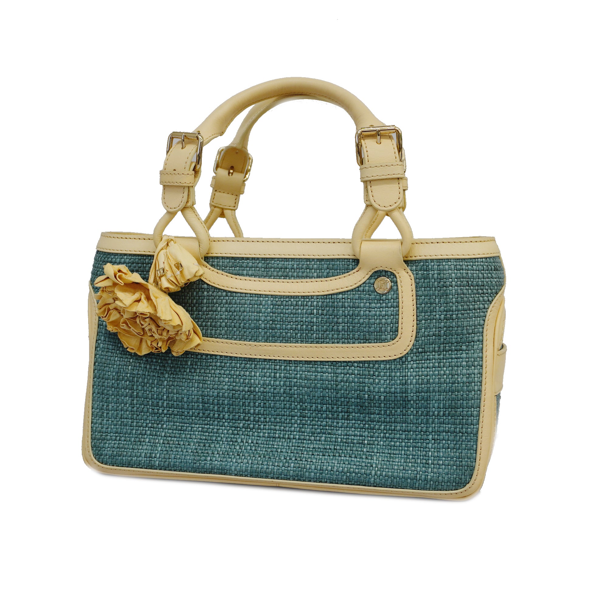 CELINE 3yc2828 Auth Handbag Boogie Bag Straw Blue Gold metal