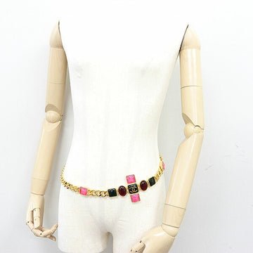 CHANEL Gripore Chain Belt Gold Multicolor GP Color Stone [Glass] B20K