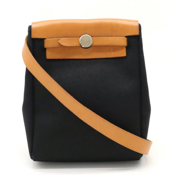 HERMES Ale Bag TPM Shoulder Pochette Toile Officier Leather Black Natural Replacement bag missing H stamp