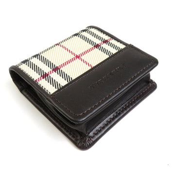 BURBERRY coin case wallet nylon / leather brown × beige system unisex