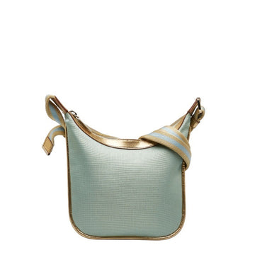 GUCCI Shoulder Bag One Light Blue Gold Canvas Leather Ladies