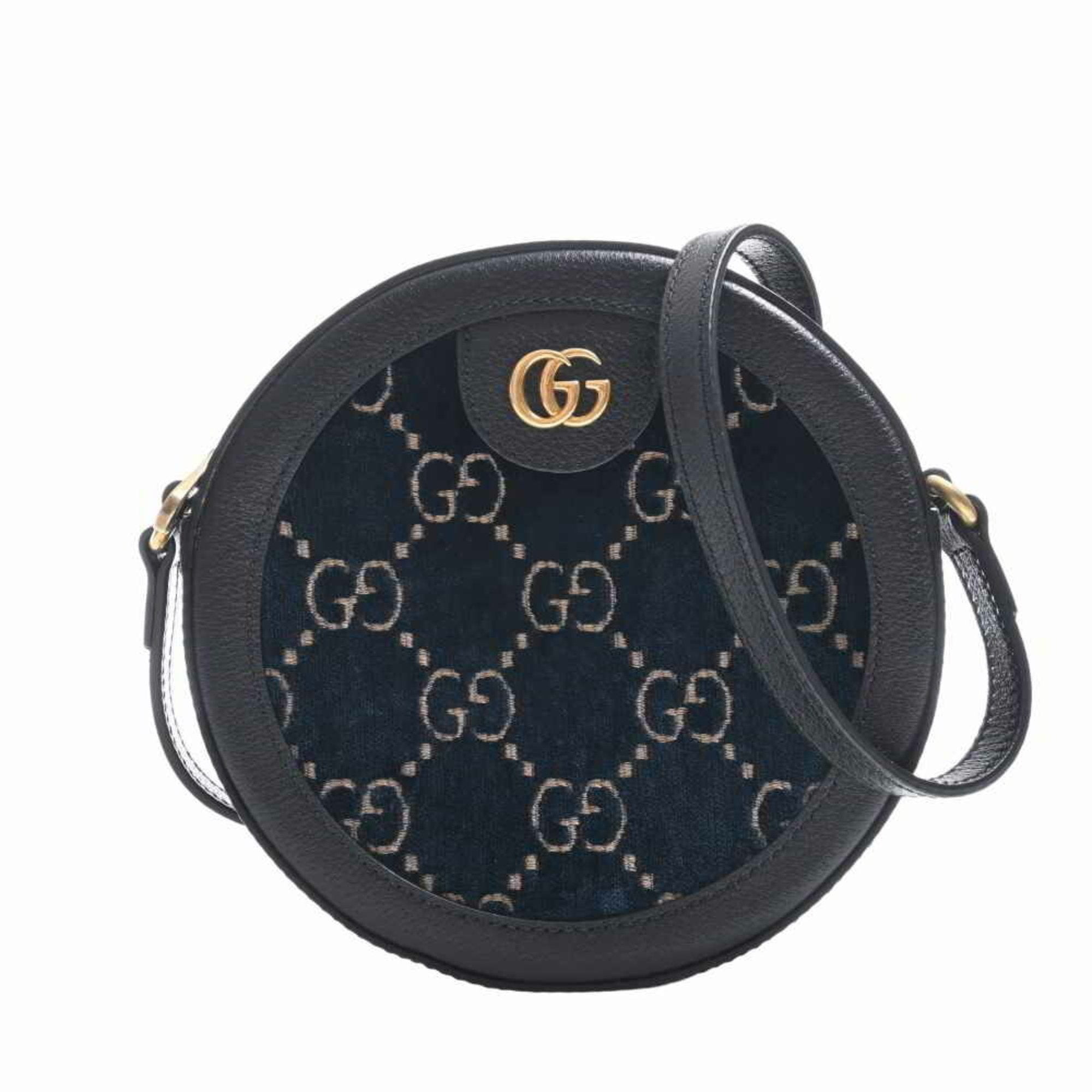 GUCCI GG Velvet Round Shoulder Bag 574978 Black Navy Ladies