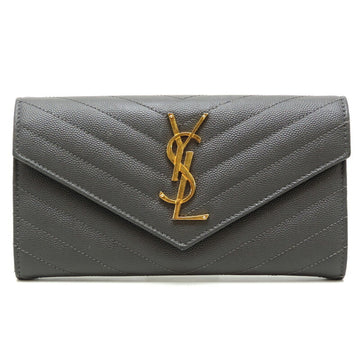 YVES SAINT LAURENT Monogram YSL Materasse Women's/Men's Long Wallet Leather Gray