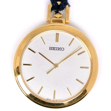 SEIKO Pocket Watch SWQQ002 Gold Plated Quartz Analog Display Unisex White Dial