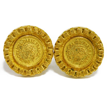 CHANEL Earrings Mademoiselle Coin Round Circle Coco 95P Vintage Clip Type COCO Plated Antique Gold Ladies Accessories Jewelry