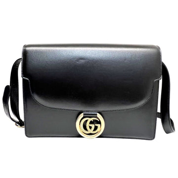 Gucci interlocking G shoulder bag antique style metal fittings gold 589471 GG logo leather black ladies