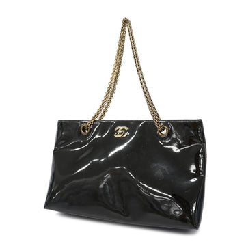 Chanel Chain Tote Women's Patent Leather Handbag,Tote Bag Black