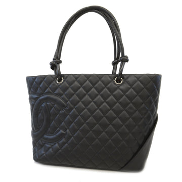 Chanel tote bag cambon leather black silver Metal
