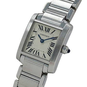 CARTIER Watch Ladies Brand Tank Française SM Quartz QZ Stainless Steel SS W51008Q3 Silver Ivory Polished