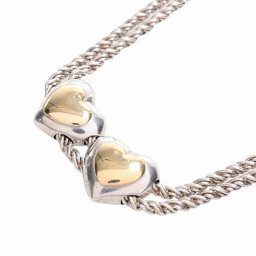 TIFFANY SV925 K18YG combination double heart rope necklace - silver
