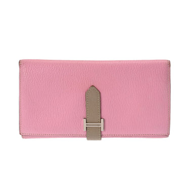 HERMES Bearn Bicolor Pink/Tourtiere Gray Palladium Hardware M Engraved [around 2009] Women's Chevre Trifold Wallet