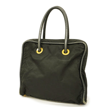 CELINE[3cc2466] Auth  handbag nylon/leather black gold metal