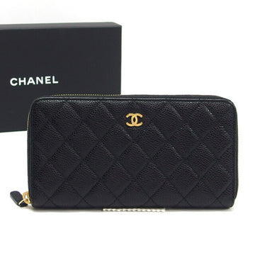 CHANEL Matelasse round long wallet caviar skin