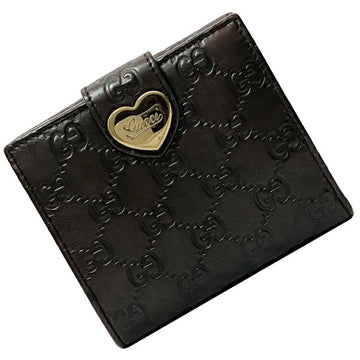 Gucci W Wallet Brown Gold Shima 203549 Leather GUCCI Bifold Double GG Shimaline Women's