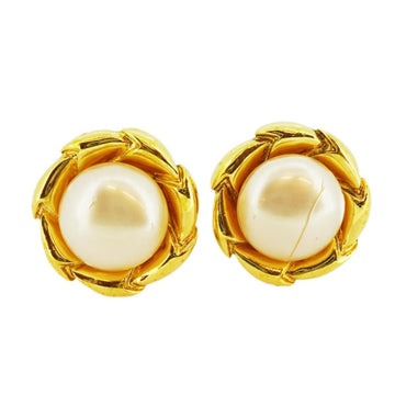 CHANEL earrings circle fake pearl GP plated gold 93A ladies