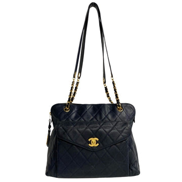 CHANEL Matelasse Caviar Skin Leather Genuine Chain Mini Tote Bag Navy 31002