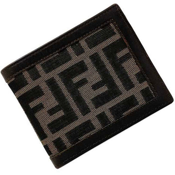 FENDI Bifold Wallet Khaki Brown Zucca 2289 0194 018 Billfold Canvas Leather  FF Fold Women's