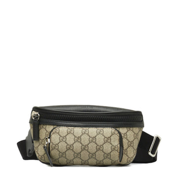 GUCCI GG Supreme Body Bag Waist 450946 Beige Black Canvas Leather Women's