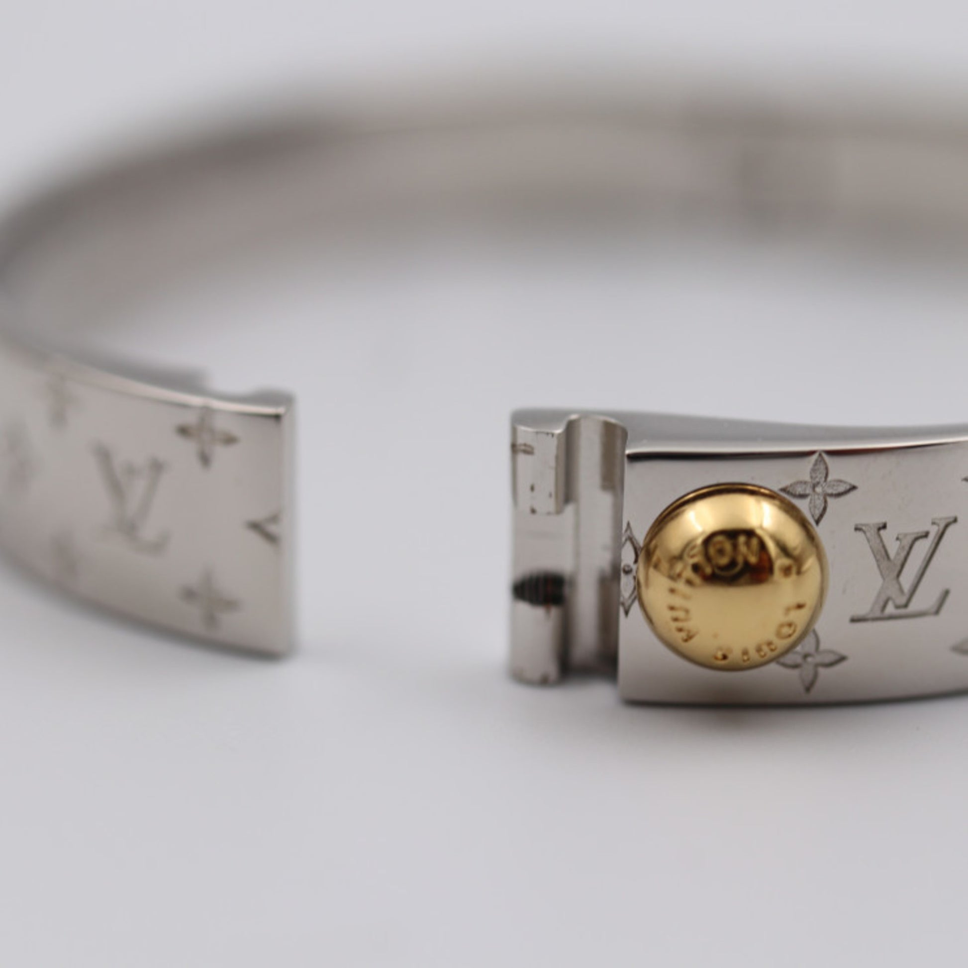 LOUIS VUITTON Louis Vuitton Cuff Nanogram Bangle Bracelet #M M Size Metal  Silver Color M00250