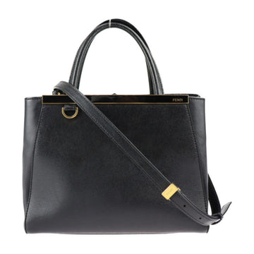 FENDI PETITE 2JOURS Petit Toujours Handbag 8BH253 Leather Black Gold Hardware 2WAY Tote Bag Shoulder