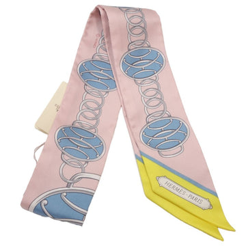 HERMES Twilly Lift Profile Scarf Silk Rose Powder Jaune 083607