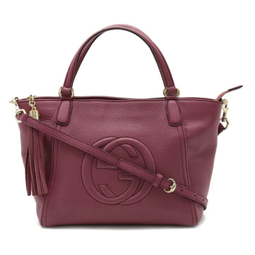 GUCCI Soho Interlocking G Tote Bag Shoulder Tassel Leather Purple Pink 369176