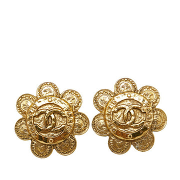 CHANEL Cocomark Sunflower Earrings Gold Plated Ladies