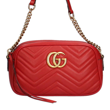 Gucci quilted small GG Marmont shoulder bag leather hibiscus red ladies