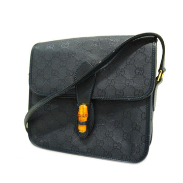 GUCCI Shoulder Bag GG Canvas Bamboo Navy Gold Hardware Women's