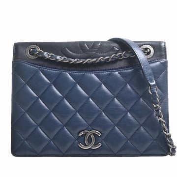 CHANEL Lambskin Matelasse Coco Mark Chain Shoulder Bag Blue Ladies