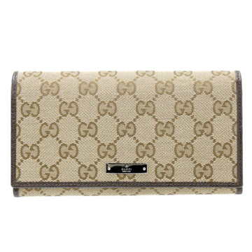 GUCCI GG canvas metal plate long wallet 244946 beige x brown men's women's