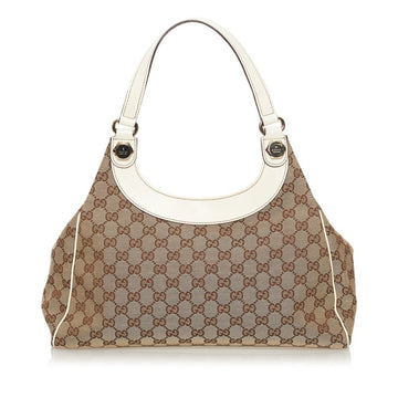 Gucci GG Canvas Shoulder Bag Handbag 154982 Beige White Leather Ladies GUCCI