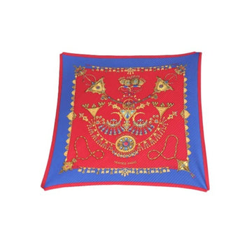 HERMES Pleated Scarf Carre Jewelry Pattern  Blue x Red