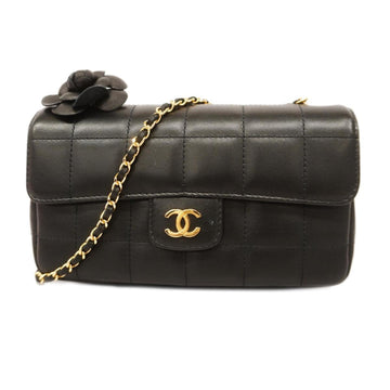 CHANEL Shoulder Bag Chocolate Bar Camellia Chain Lambskin Black Gold Hardware Women's