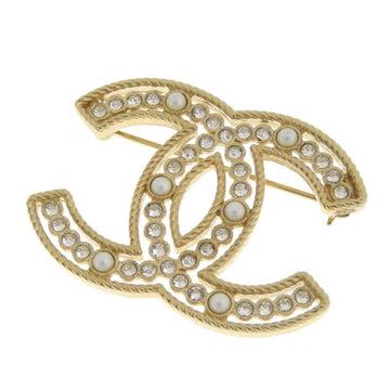Chanel Brooch Coco Mark Transparent Stone Rhinestone Gold B19S