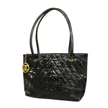CHANEL Shoulder Bag V Stitch Patent Leather Black Gold Hardware Women's