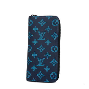 LOUIS VUITTONAuth  Monogram Shadow Zippy Wallet Vertical M82322 Long Wallet Navy