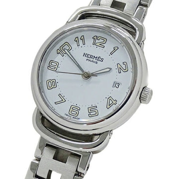 HERMES Watch Ladies Pullman Date Quartz Stainless Steel SS PU2.210 Silver White Polished