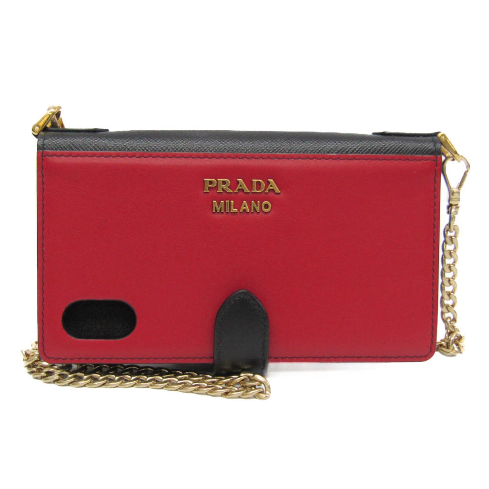 PRADA Leather Phone Flip Case For IPhone X Black,Red Color